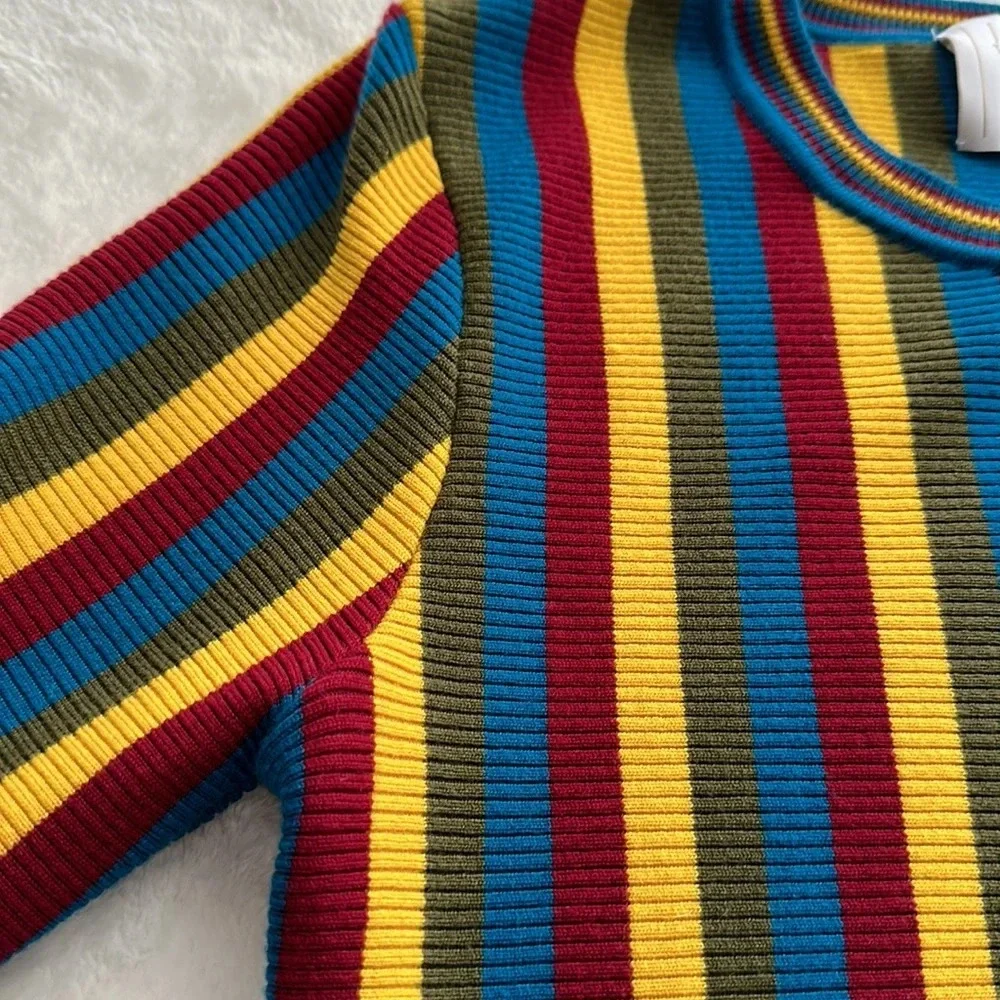 VICTOR‎ GLEMAUD Wool Knit Sweater Dress Multi-Color Striped Retro 70s, Medium